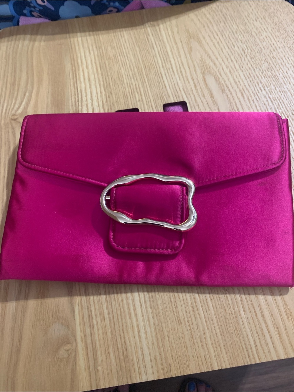 Hot Pink Satin Clutch with Silver Accent